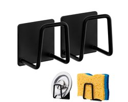 Peysaitr - Sponshouder - Gootsteen Organizer - Waterbestendig - Zelfklevend - RVS - Vaatdoek houder - zwart - 4.5x4.5x3.3cm - 2 stuks