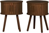 sweeek - Set van 2 ovale nachtkastjes met 2 schuifdeuren, gegroefd houteffect, l40 x b34 x h548cm