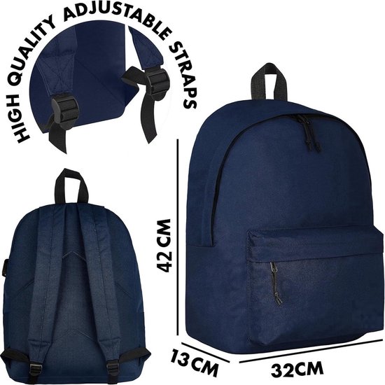 RJEU Laptoprugzak voor reizen, school met USB-oplaadpoort voor mannen, vrouwen, jongens, meisjes vanaf 3 jaar, zwart, 17,3 inch, Zwart, 17.3 inch