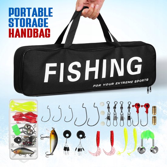 Set de pêche : 2 cannes à pêche pliables, 1 canne à lancer, 1 flotteur et appâts. | Kit de démarrage complet pour débutants et confirmés