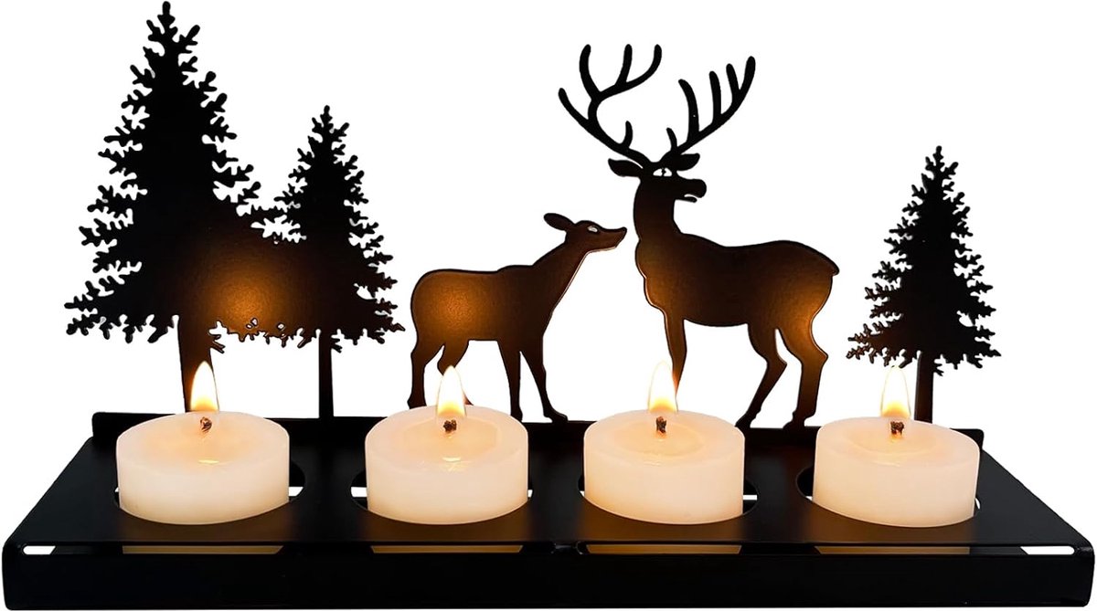 Zwarte-Metalen-Kaarsenhouder-4-Cm-Kaarsen-Kerst-Kandelaar-Decoratief-Tafel-Centraal-Interieur-Woning-Cadeau