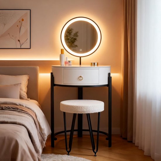 Kaptafel Met Led Spiegel En Kruk