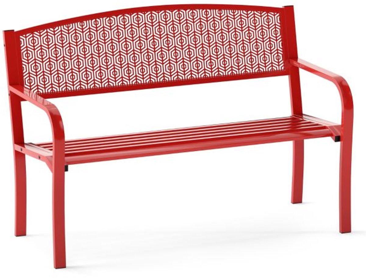 SureDeal® - Metalen Tuinbank 128 cm - Voor 2-3 Personen - Rood - Ergonomisch Ontwerp met Armleuningen & Rugleuning