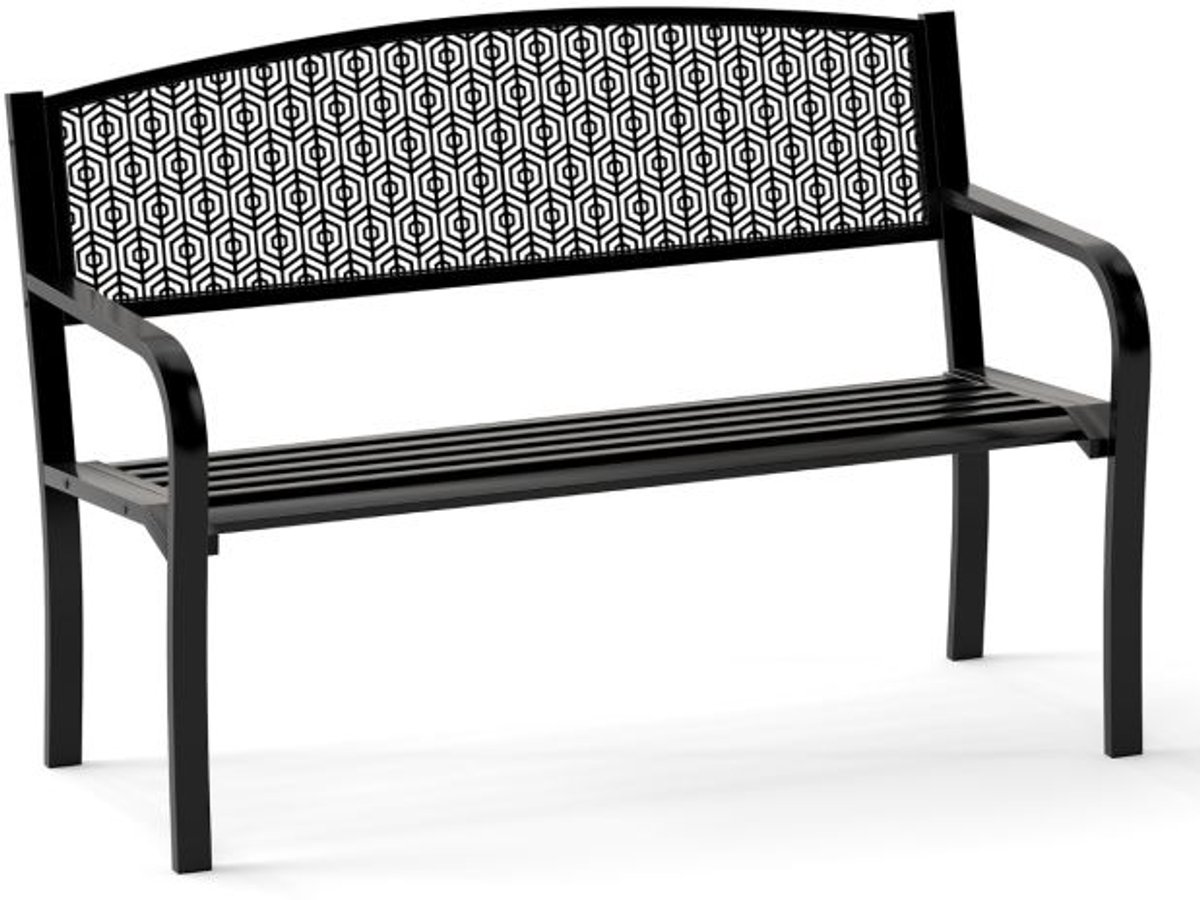 SureDeal® - Metalen Tuinbank 128 cm - Voor 2 Personen - Zwart - Ergonomisch Ontwerp met Armleuningen & Klassieke Rugleuning