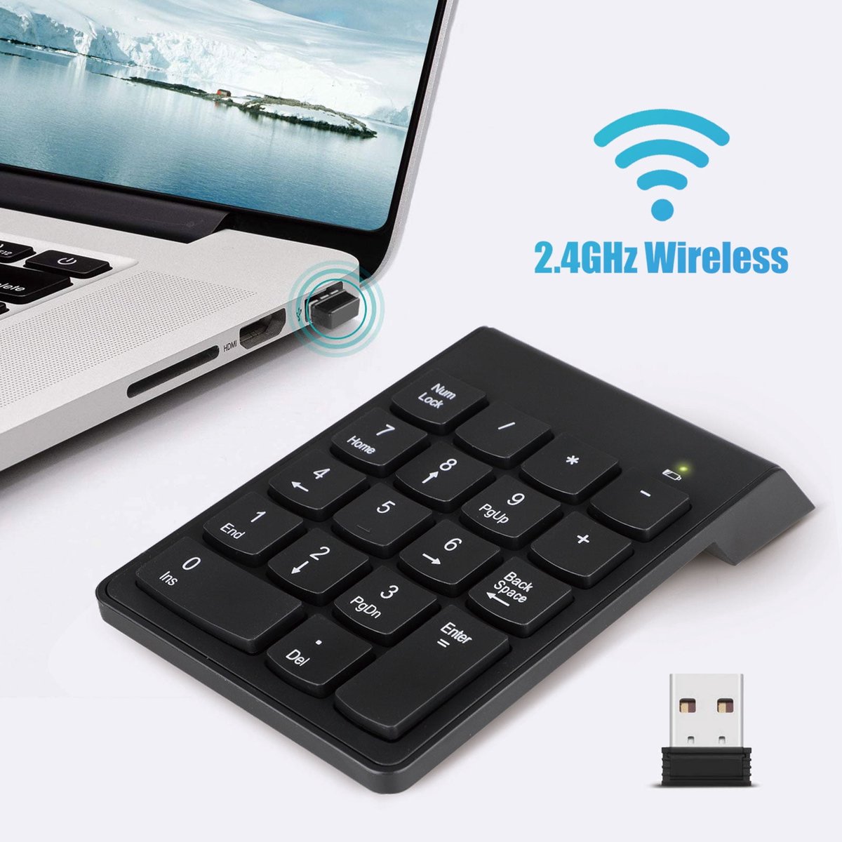 JeiibrZui Draadloos Numeriek Toetsenblok - USB-Numeriek Toetsenblok - 2,4GHz Transmissie & Compacte Draagbare Ontwerp - 1 - Voor Laptopgebruikers+Zwart