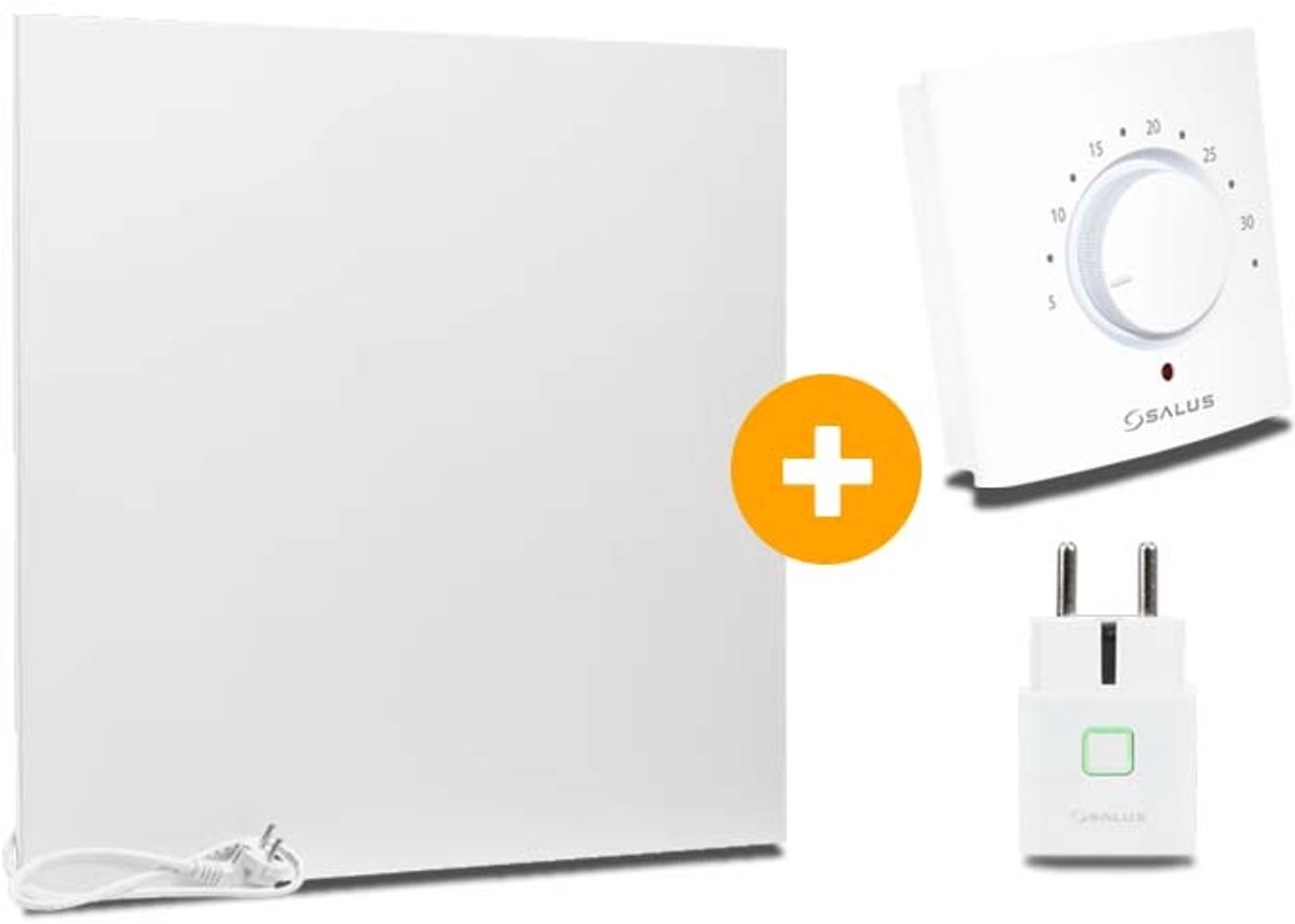 Comfortscreen Complete Set Infrarood Verwarmingspaneel 60x60cm Mat Wit met Thermostaatset