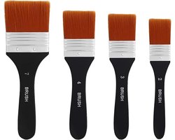 OIMG Platte kwastenset - Aquarel acryl platte kwast - Oliekwast - Breed formaat houten schilderkwast - Schilderkwast - Set van 4 - 20/30/40/70 mm - Geschikt voor alle soorten verf