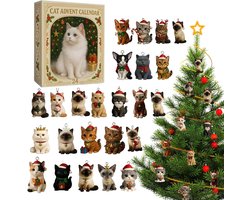 Katten Adventskalender 2025 - voor kattenliefhebbers - 24 dagen miniatuur kattenfiguurtjes in blinde dozen - met vakantiethema's - Uniek kerstcadeau - voor volwassenen, katteneigenaren en verzamelaars