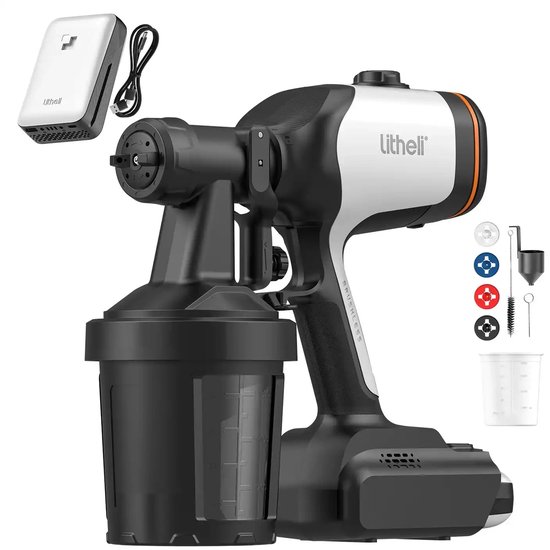 Litheli U20 20V snoerloze verfspuit met borstelloze borstel, 4.0Ah accu- maximale stroomsnelheid van 1100 ml/min