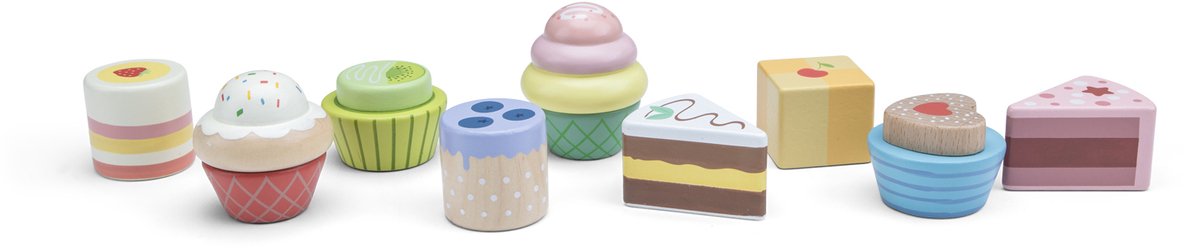 Woet® Houten Speelgoed Gebakjes Set - 9 Stuks Taartjes en Cupcakes - Speelgoedeten voor Kinderen - Rollenspel Keukenspeelgoed - Vanaf 2 Jaar — afbeelding 4