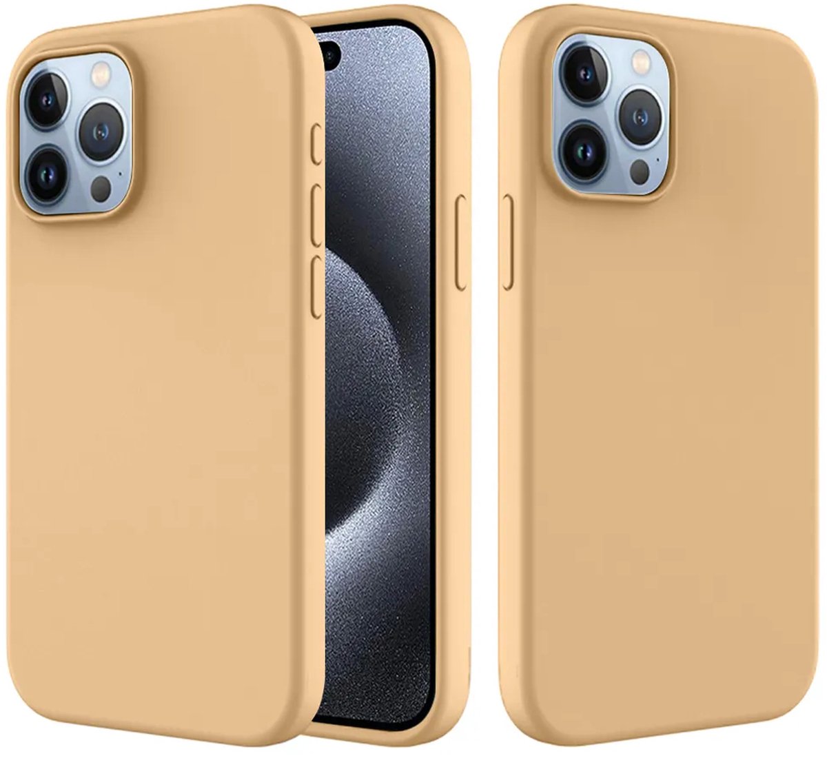 MobyDefend Hoesje - Geschikt voor iPhone 15 Pro Max - Matte Siliconen Backcover - Licht Oker