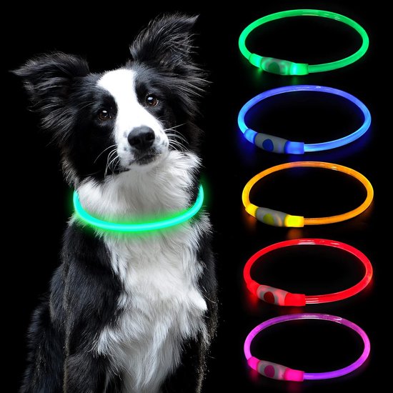 Collier LED Chiens et chat - Collier de sécurité rechargeable USB - Réglable et découpable, 3 modes d'éclairage - Pour promenades nocturnes - Collier lumineux - Vert - 1 pièce