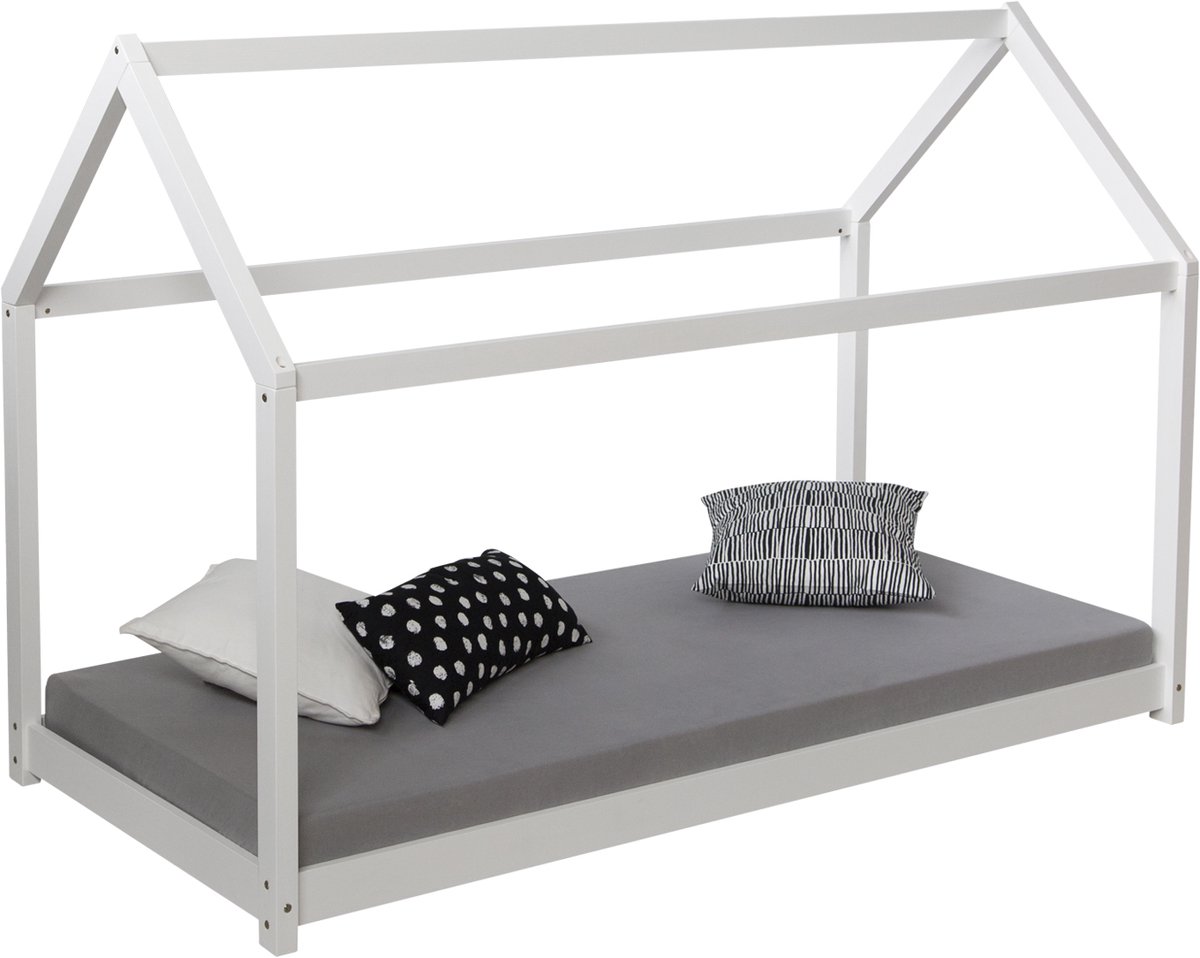 Homestyle4u kinderbed 90x200 cm - Wit - Hout - Huisbed