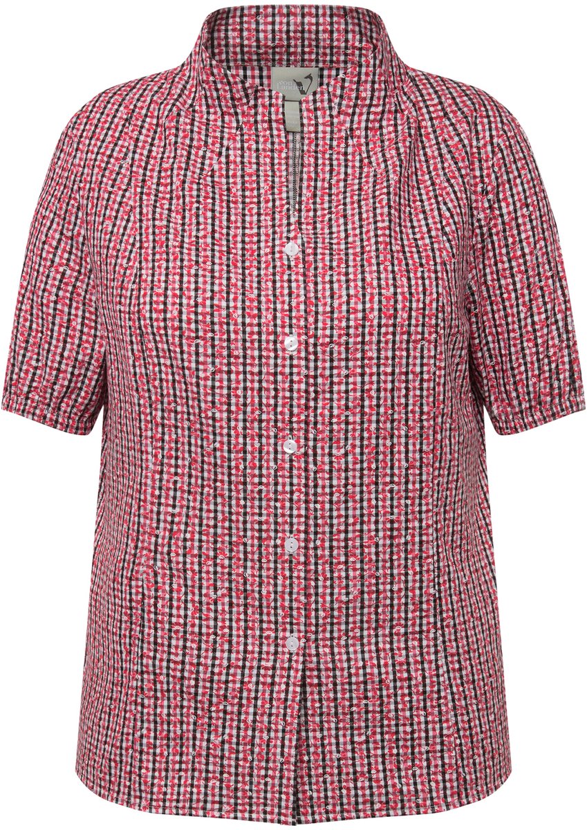 Ulla Popken - Dames - Klederdracht-blouse ruiten gobletkraag V-hals korte mouwen - Salsa - Maat 46+