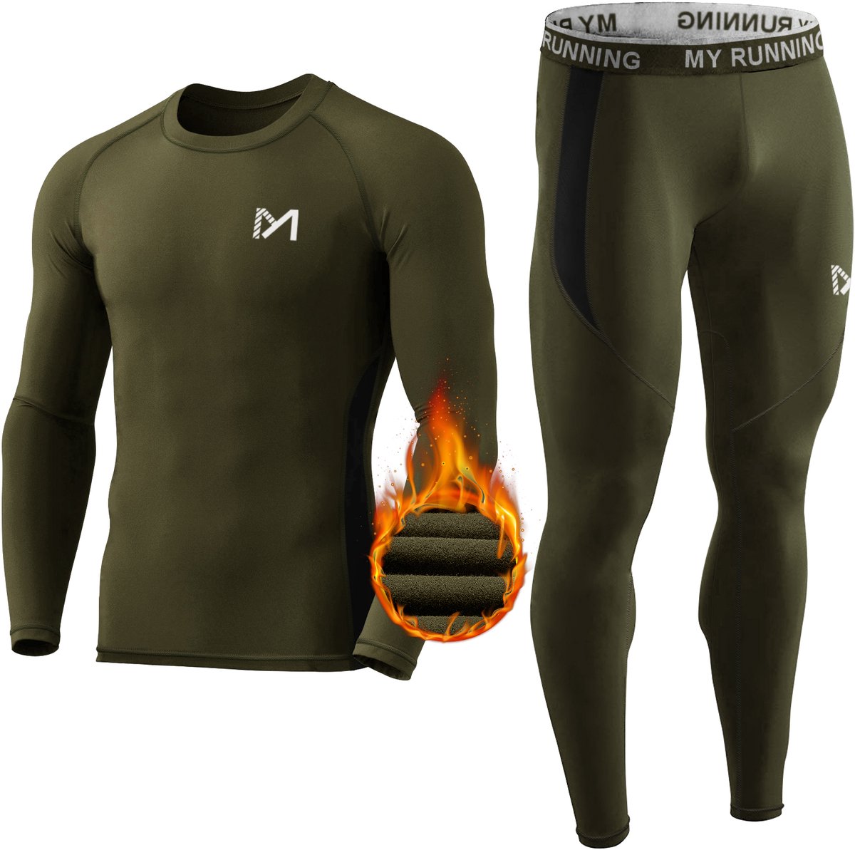 MEETHOO Thermo kleding set voor mannen en vrouwen - Thermo-ondergoed Heren Set -Groen-L