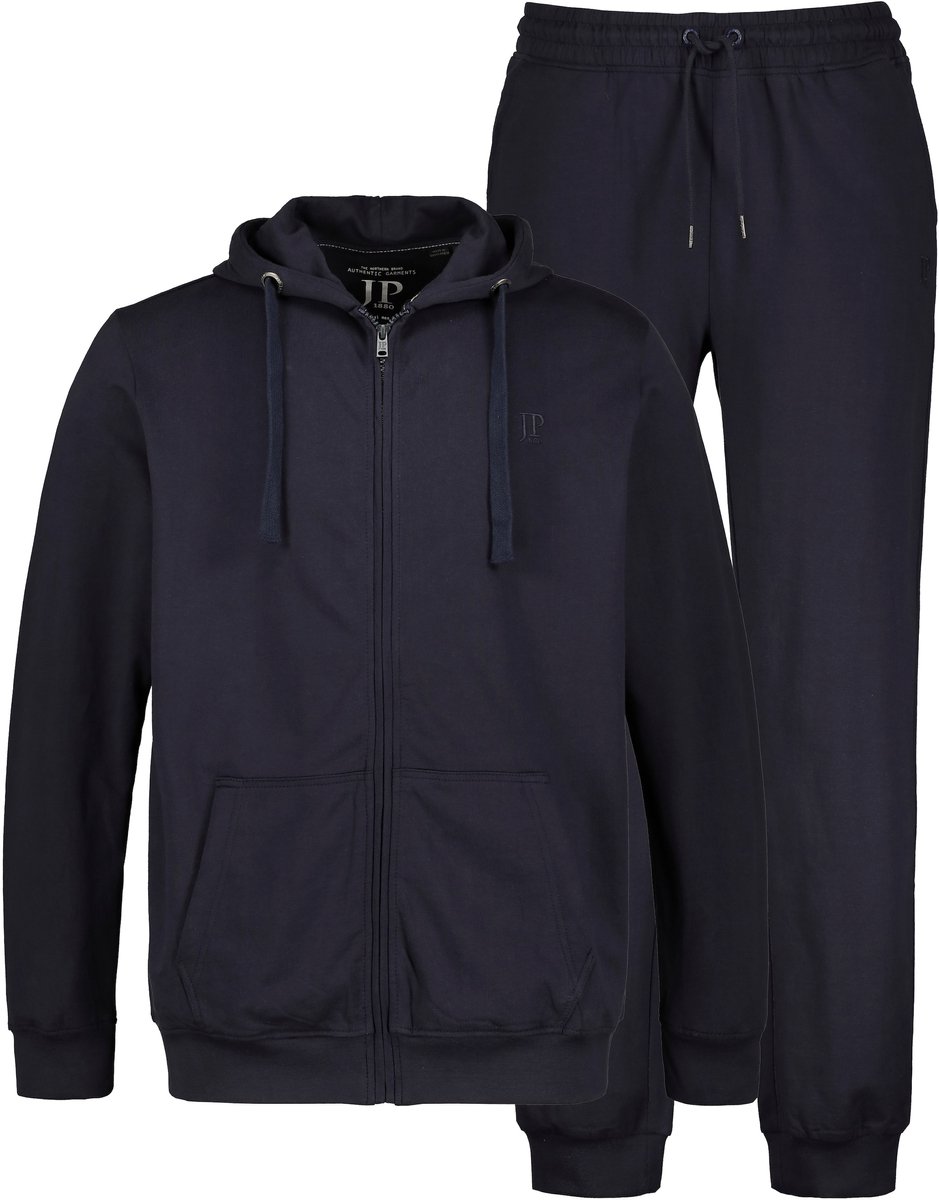 JP 1880 - Heren - Joggingpak loungewear 2-delig hoodie-jack en broek - Donkermarine - Maat L
