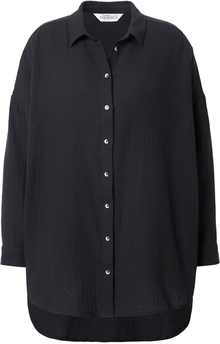 Studio Untold - Dames - Mousseline blouse oversized overhemdkraag lange mouwen - Zwart - Maat 50+