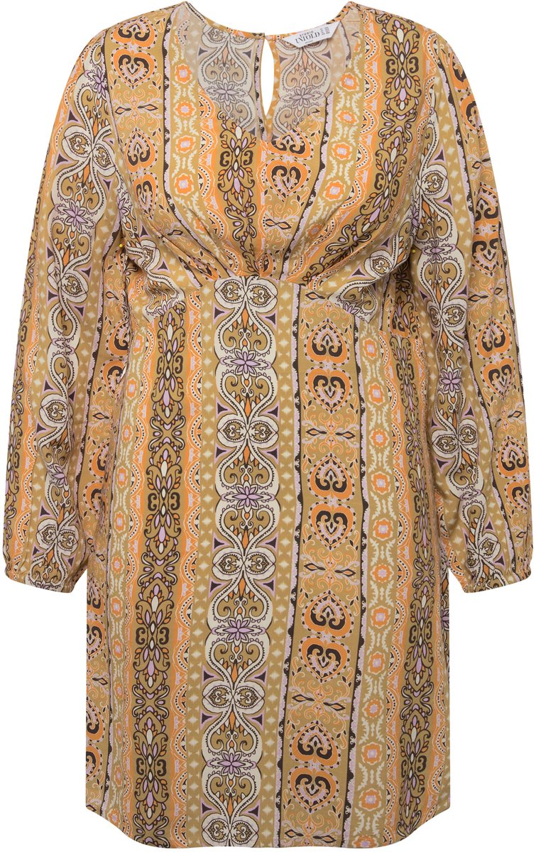 Studio Untold - Dames - Mini-jurk fitted pasvorm patchprint met strepen - Lichtkaki - Maat 46+