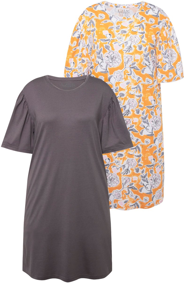 Ulla Popken - Dames - Bigshirts set van 2 bootnek halve mouwen - Grijs - Maat 46+