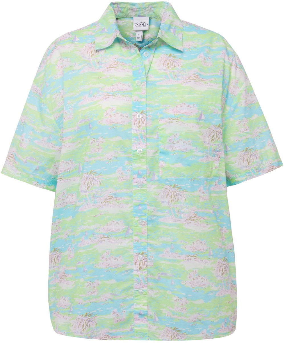 Studio Untold - Dames - Hawaiiaans overhemd oversized allover print halve mouwen - Turkoois - Maat M