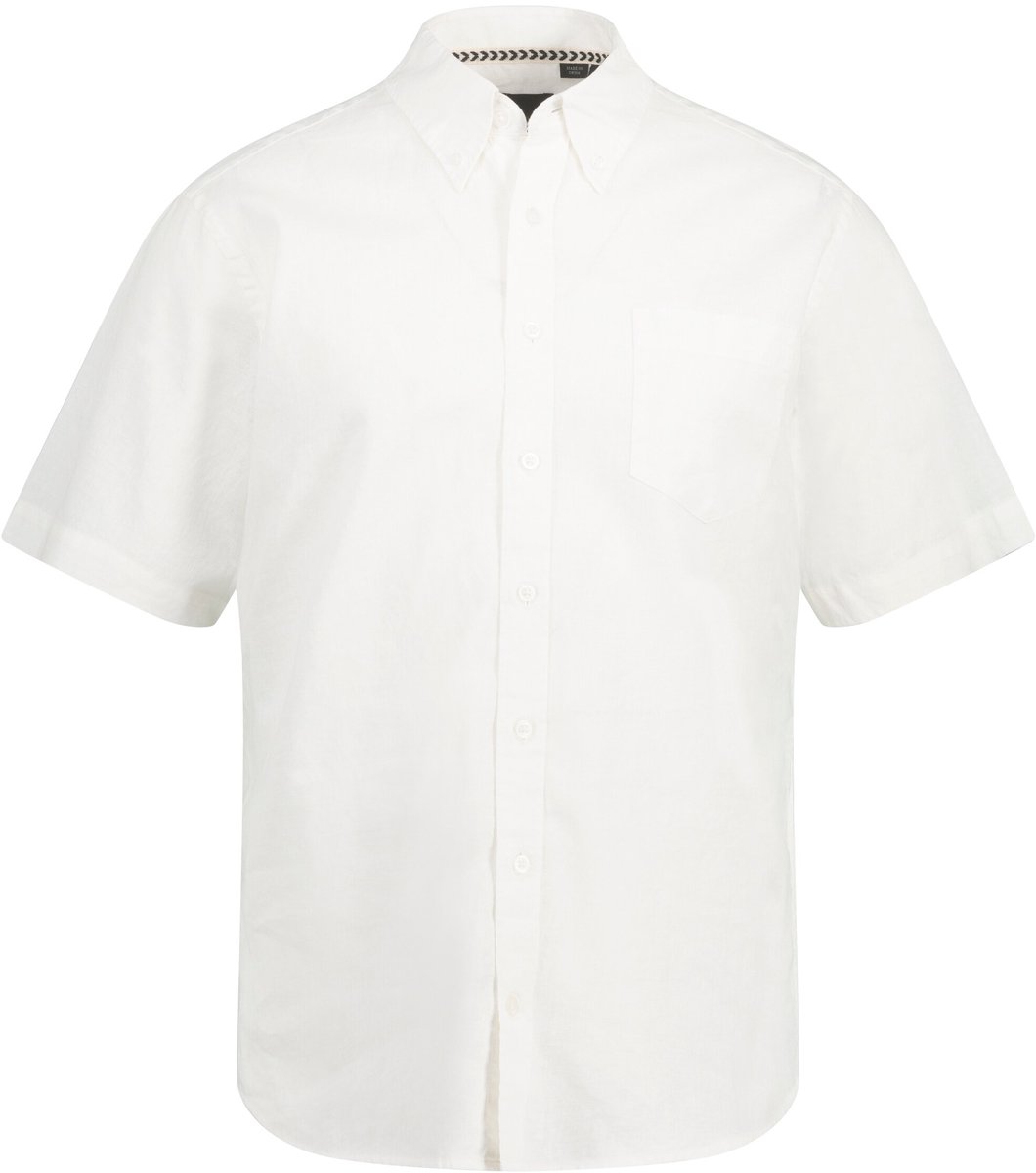 JP 1880 - Heren - Overhemd van een linnenmix korte mouwen button-down kraag - Sneeuwwit - Maat XXL