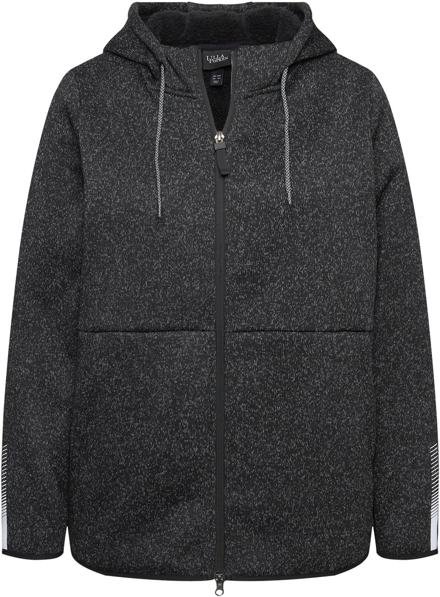 Ulla Popken - Dames - Jasje van gebreid fleece teddyfleece tweerichtingsrits - Zwart - Maat 42+