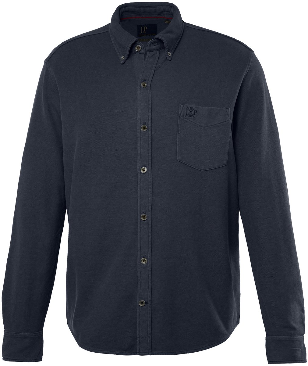 JP 1880 - Heren - Piqué overhemd lange mouwen acid washed kentkraag modern fit - Navy blauw - Maat 8XL