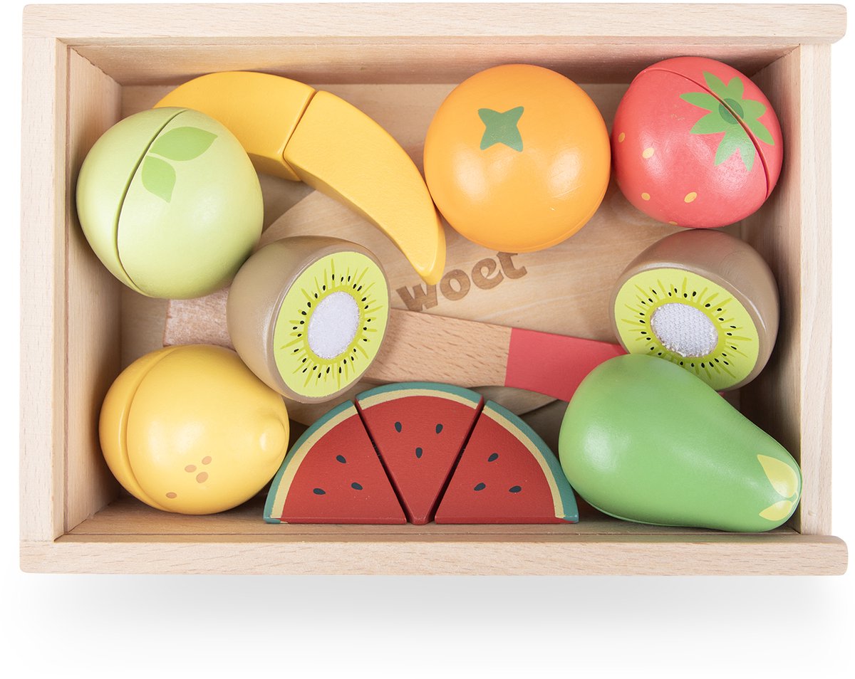 Woet® Houten Snijset Fruit in Opbergdoos - Speelset met Snijplank, Appel, Banaan, Citroen, Aardbei - Educatief Speelgoedeten - Rollenspel Keukenspeelgoed - Vanaf 2 Jaar — afbeelding 3