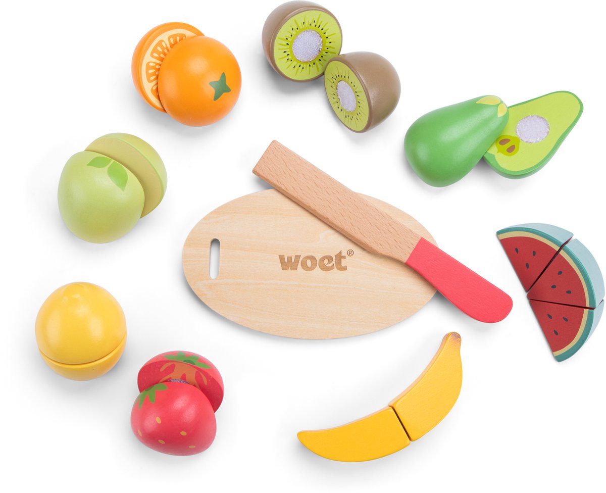 Woet® Houten Snijset Fruit in Opbergdoos - Speelset met Snijplank, Appel, Banaan, Citroen, Aardbei - Educatief Speelgoedeten - Rollenspel Keukenspeelgoed - Vanaf 2 Jaar — afbeelding 5