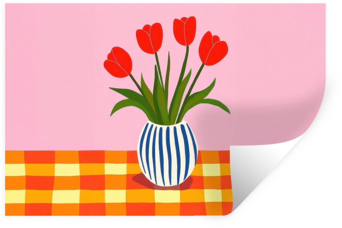 Muurstickers - Sticker Folie - Tulpen - Roze - Vaas - 60x40 cm - Plakfolie - Muurstickers 