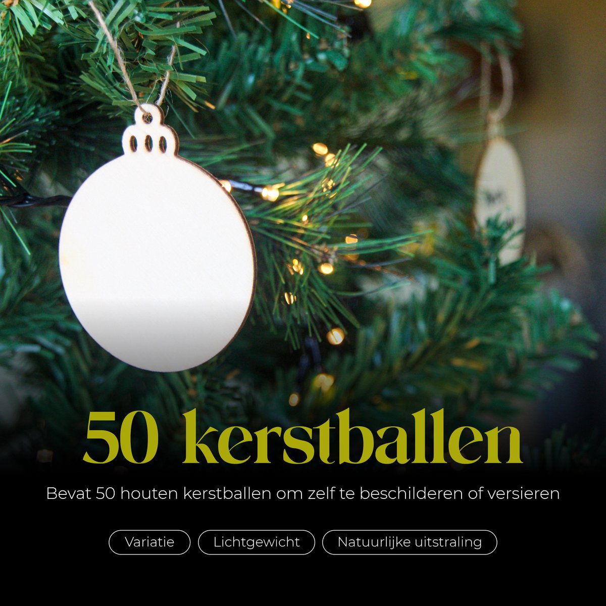 Giftmas Houten Kerstballen 50 Stuks - 6,5 cm - Kerstboomversiering - Kerstversiering Naturel Hout - Zelf Versieren en Kerst Knutselen – foto 4