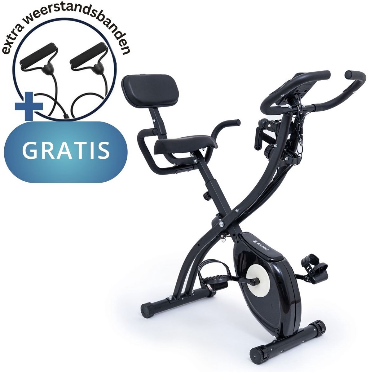BluMill X-Bike - Opvouwbare Hometrainer - Fitness Fiets - Met Rugleuning - Incl. extra Weerstandsbanden