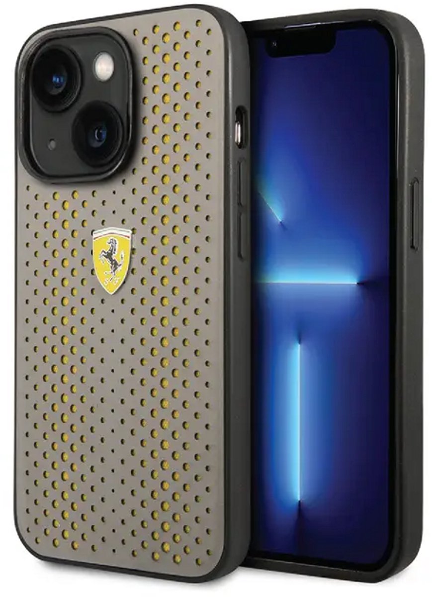 Ferrari Back cover - iPhone 14 & 13 - Gold / Yellow - Slank ontwerp - Verhoogde randen