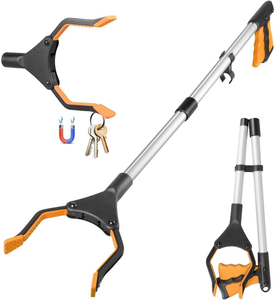 Gsedaox- Magnetische Grijptang- Opvouwbare Grijper- Grijparm- Afvalgrijper- Grijphulp- 360° Draaibaar Grabber-Oranje