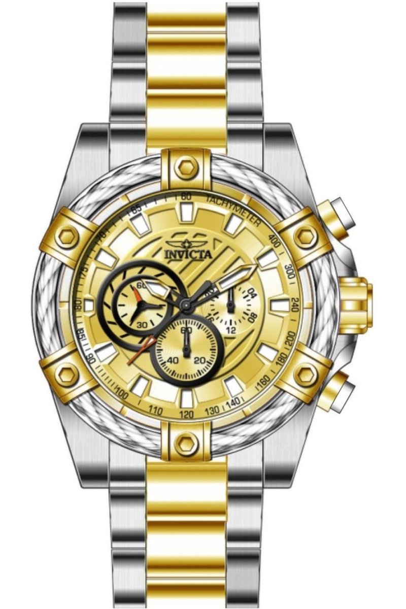 Invicta Bolt 49747 Heren Horloge - Waterdicht - Analoog - Quartz Uurwerk - Roestvrij Staal met gouden Wijzerplaat - 52mm