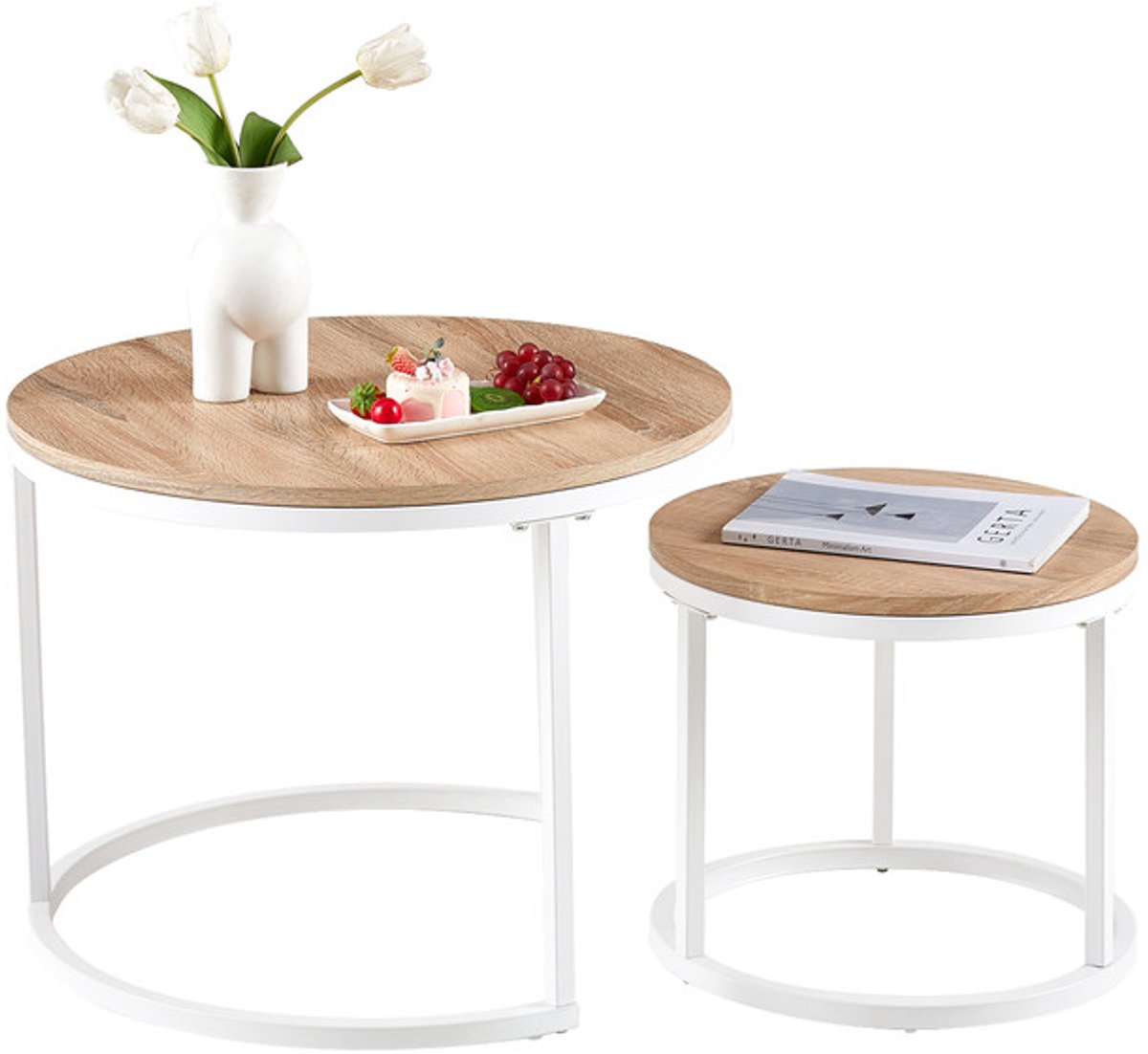 EGGREE Set van 2 Scandinavische salontafels - Woonkamertafels - 60x45cm - 40x35cm - Eikenkleur