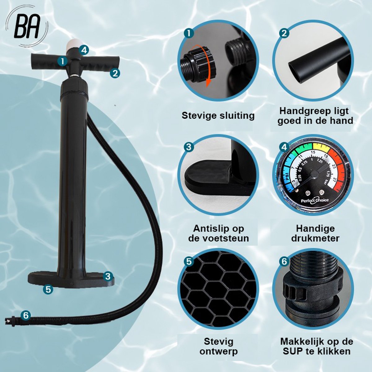 Best Active SUP Board Premium XXL - Opblaasbaar Paddle Board - Complete Set - Met Pomp / Draagtas / Verstelbare Peddel / Enkelkoord / Reparatiekit - Belastbaarheid Max. 150KG - 335x81x15cm - Aqua/Blauw – foto 4