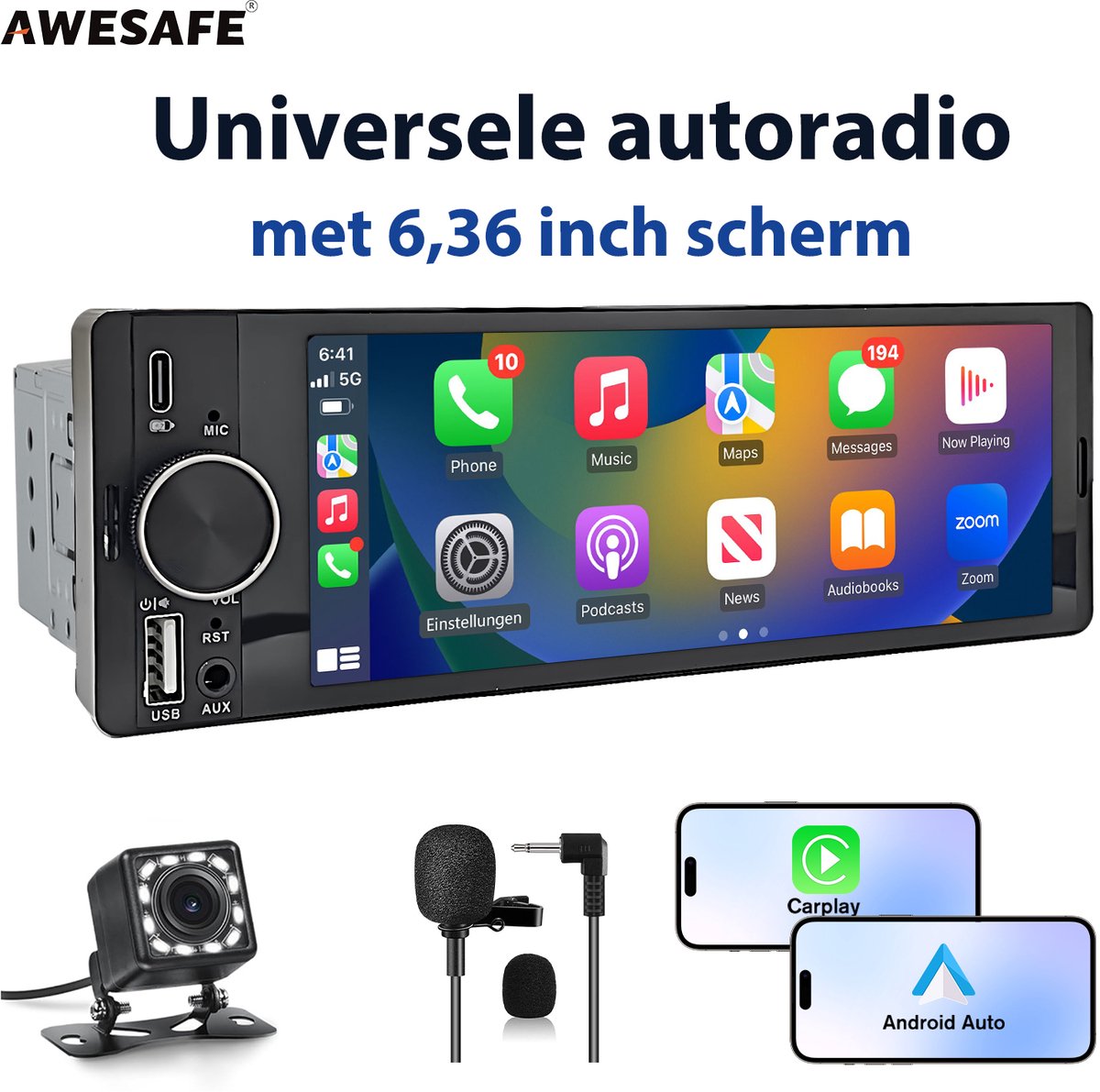 Universele 1-DIN Autoradio - CarPlay en Android Auto