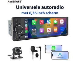 Awesafe Carplay Scherm 6.36 Inch Universeel 1DIN autoradio - Draadloos Android Auto - HD Achteruitrijcamera - Touchscreen - AUX - FM Radio - Bluetooth