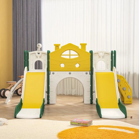 Fytura - Kinderglijbaan met Basketbalstandaard, Klimrek & Telescoop – Tuinspeeltoestel voor Binnen & Buiten – Peuterspeelgoed – Veilig & Stevig Kunststof – Voor Kinderen 1,5–6 Jaar