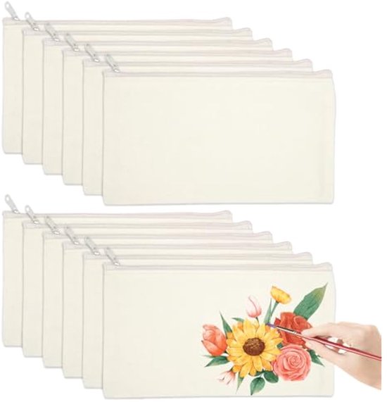 Pochettes élégantes en tissu vierge, 10 petites trousses de 12 cm, 10 pièces, blanches