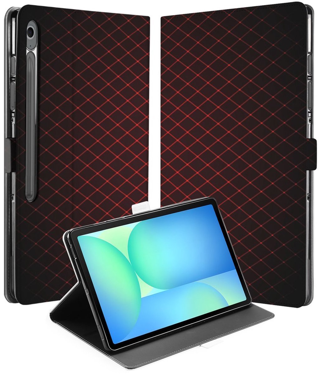 Samsung Galaxy Tab S10 FE Plus Book Case Hoesje met Standaard Geruit Rood