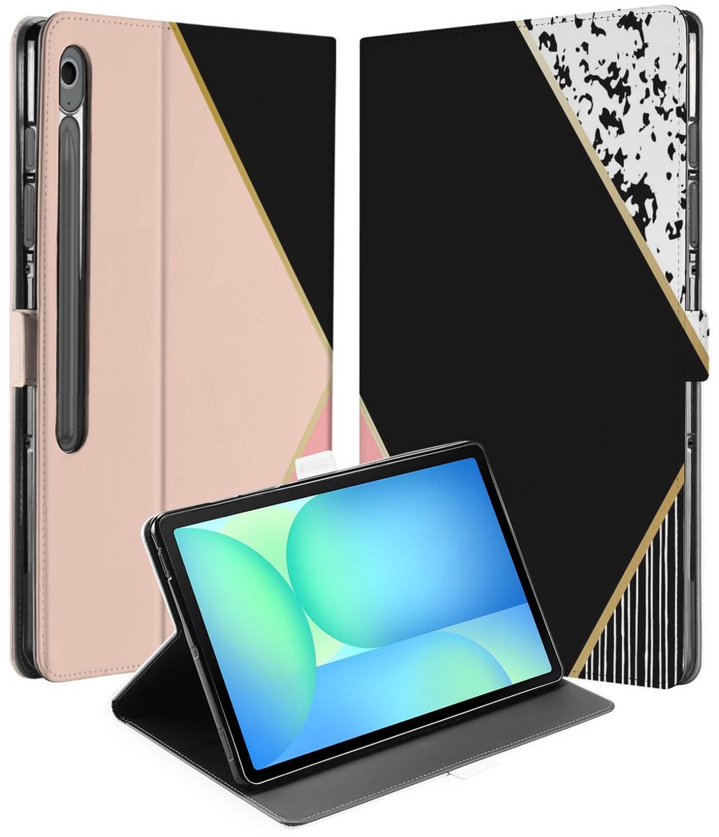 Black Pink Shapes Tablet Hoesje met Standaard Samsung Galaxy Tab S10 FE Plus