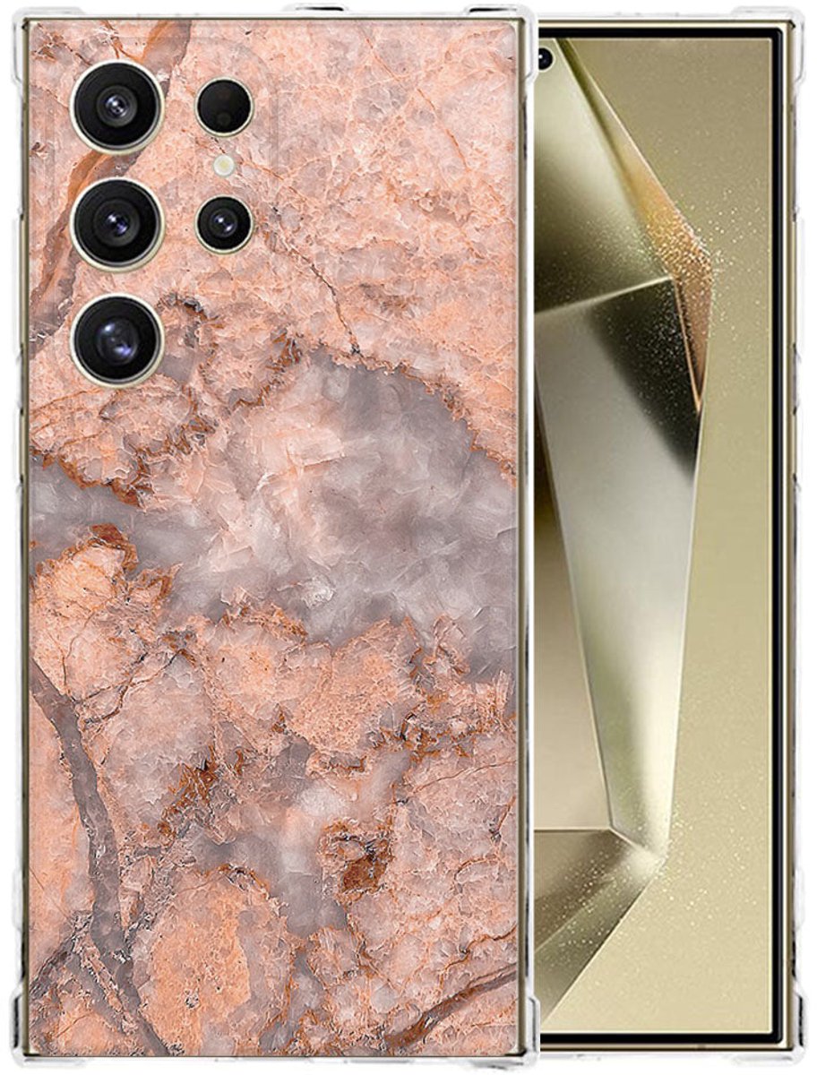 Samsung Galaxy S25 Ultra Hoesje - Marmer Oranje TPU Antishock