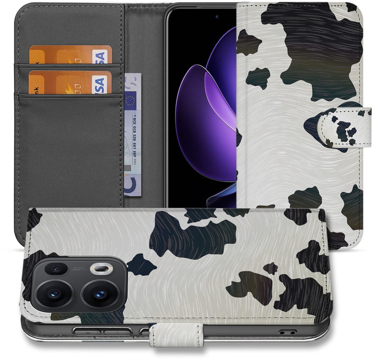 OPPO Reno 13 Pro Telefoonhoesje met Pasjes Koeienvlekken