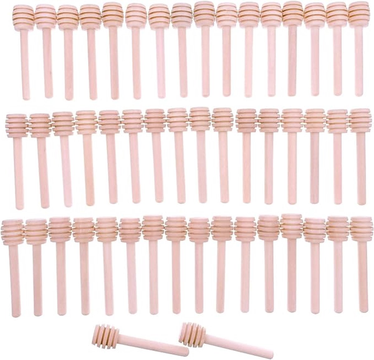 Houten Honinglepel - 50 Stuks - 8 Cm - Honing Lepel - Honey Dipper - Honingstick - Dipper - Hout - Keukengerei - Ontbijt - Spiraaldesign - Honingstokje - Lepel Voor Honing - Mini - Geschikt Voor Honing & Siroop - Bruin