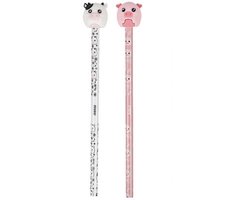 iTotal set van 2 3D Wooden Pencils Potlood “Piggy Hello Pink Love” & “ Cow Moodd” 24gr
