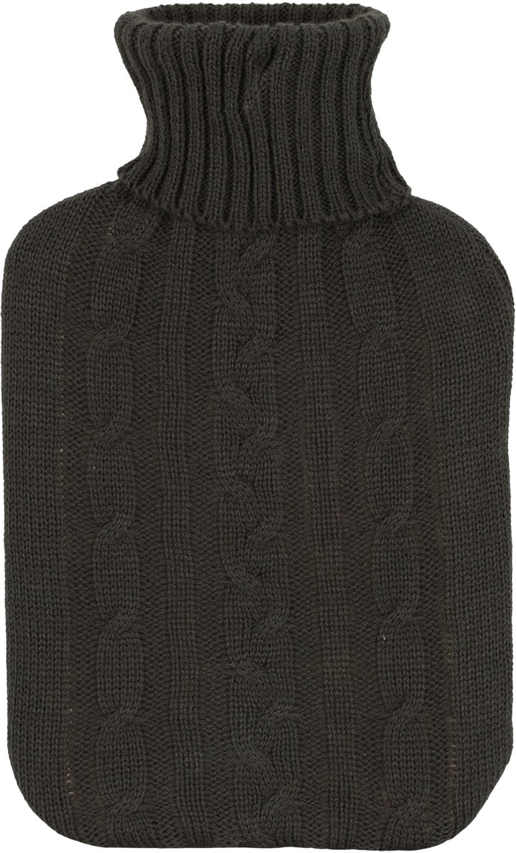H&S Collection Warmwaterkruik - met zacht gebreide hoes - donkergrijs - 1,75L - kruik