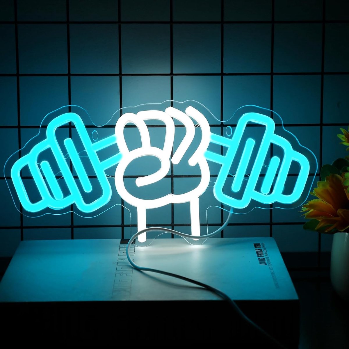 Daity Neonreclame met halters voor huisdecoratie - slaapkamerdecoratie - led-verlichting - neonreclames voor kamers - sportschooldecoratie - neonreclames voor sport - wanddecoratie en cadeaus voor mannen en vrouwen - maat 16 inch