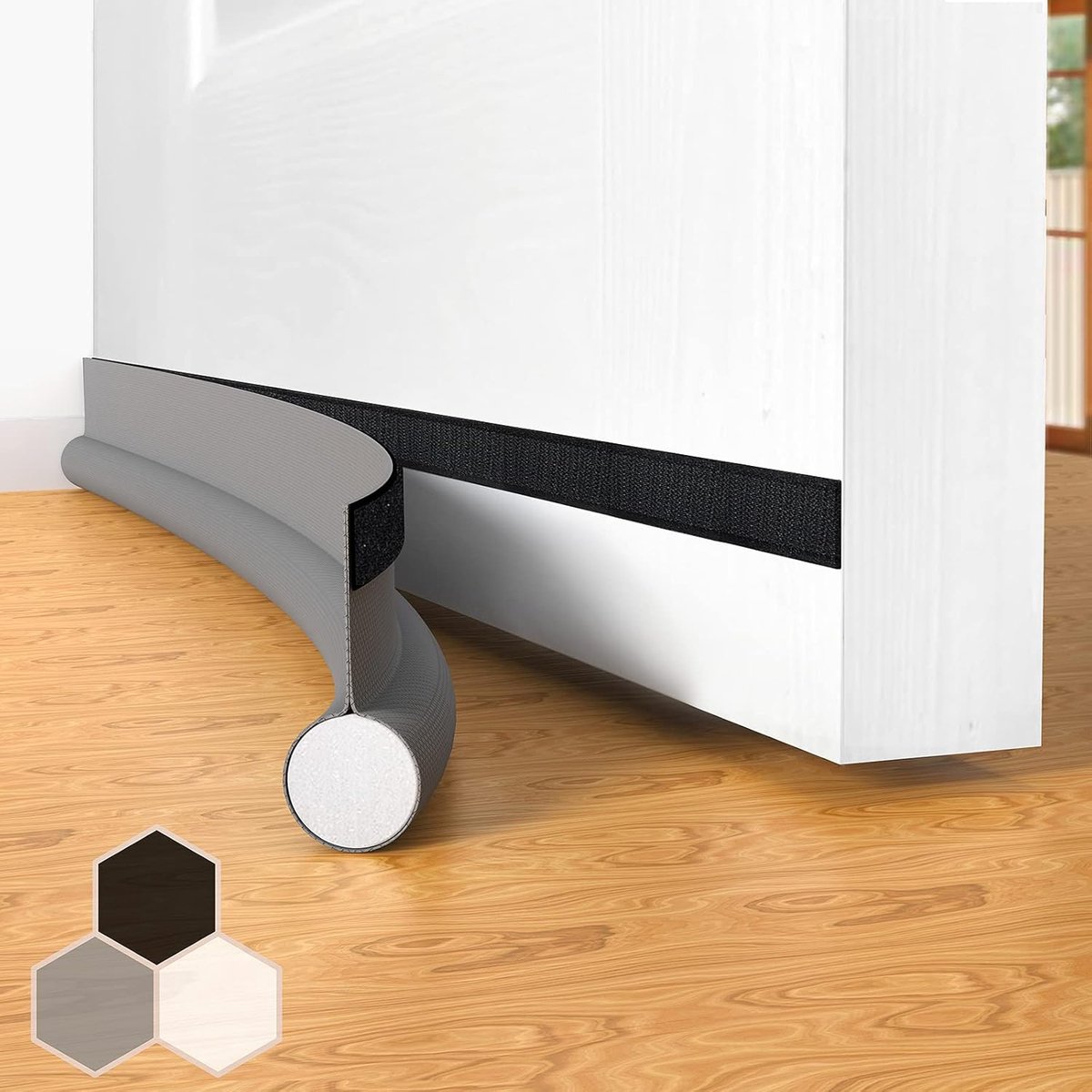 2-pack deurrubbers, zelfklevende tochtstrips, 94 cm, deurgreepblokkering, warmte- en koude-isolatie, deurveger, weerbestendig, geluidsisolerend, geschikt voor onder deuren,Grijs